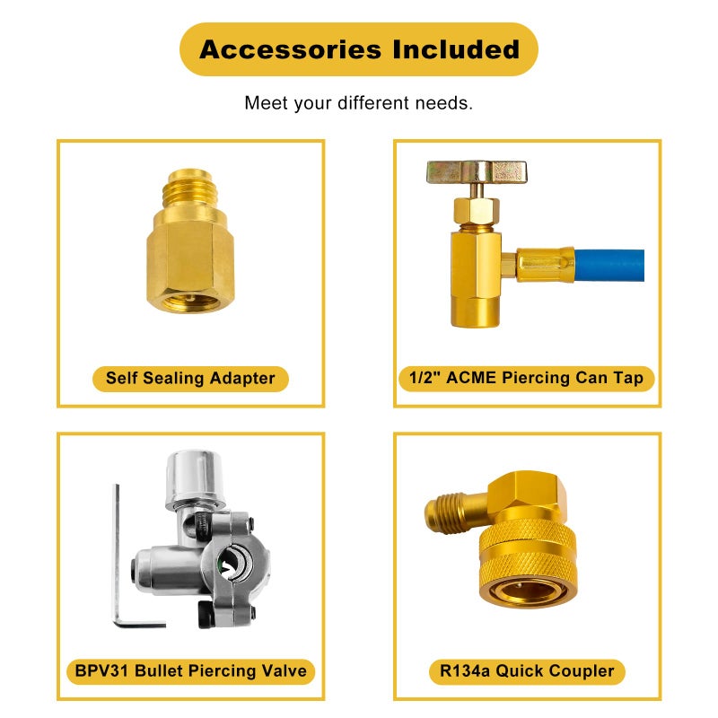 Belleone R134a Refrigerant Recharge Kit with BPV31 Bullet Piercing Valve and R134a Quick Coupler, R134a/R-12/R-22 Freon Refrigerant Hose Can Tap Kit for A/C System - Easy to use - Image 4